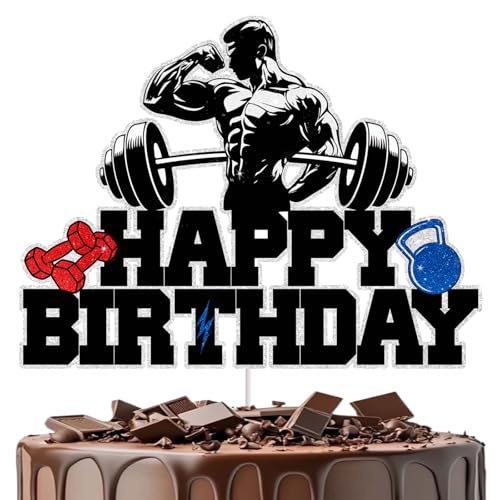 Geburtstagskuchendekorationen für Fitnessbegeisterte, perfekt für 20er, 30er, 40er Jahre, Männer und Frauen, Sportmotiv-Kuchenaufsätze, ideal für Fitnessstudio, Geburtstagsparty, Zubehör von RedLeLe