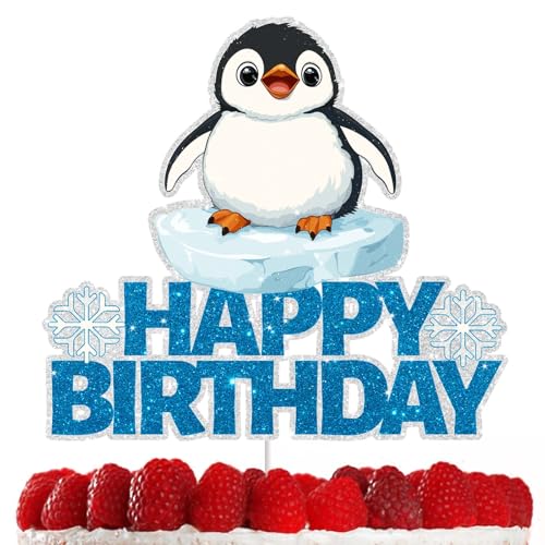 Pinguin-Kuchenaufsatz für Babytaufe und Winterpartys, doppelseitige glitzernde Pinguin-Geburtstagsdekorationen und Pinguin-Partyzubehör, perfekt für Jungen und Mädchen von RedLeLe