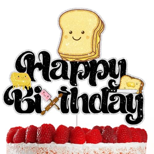Toast Happy Birthday Cake Topper Frühstück Thema doppelseitig funkelnde Party Kuchen Dekoration für Jungen und Mädchen von RedLeLe