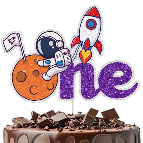 Weltraum-Kuchendekoration für 1-jährige Astronauten-Thema, ideal für Jungen und Mädchen, Baby-Tauf-Rakete-Kuchenaufsatz, Astronauten-Kuchenaufsätze, perfekt für Weltraum-Themengeburtstagsfeiern und von RedLeLe