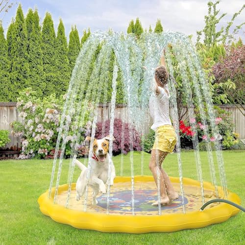170cm Splash Pad, PVC Verdicktes Wasser-Spielmatte Splash, Rutschfestes Wasserspielzeug für Kinder Outdoor, Geeignet für Sommer Garten, Meer, Jungen Mädchen und Haustier Wassermatte von Redcoutt