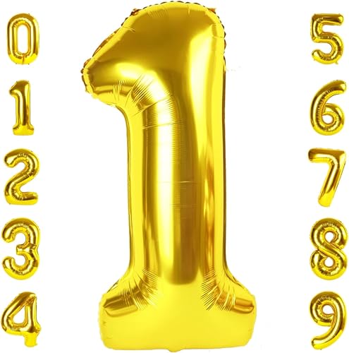 Redmarket® Geburtstagsballons, hergestellt in der EU, 100 cm, Luftballon, Nummer 1, goldfarben von Redmarket