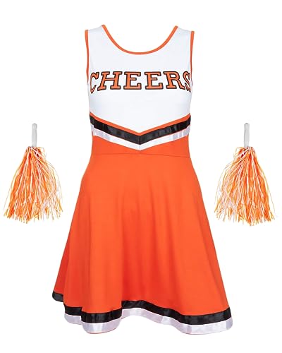 Redstar Fancy Dress Cheerleaderkostüm Damen mit Cheerleader Pompoms – Cheerleader Kostüm Damen – Kostüm Damen als High School Cheerleader – Halloween Kostüm Damen von Redstar Fancy Dress