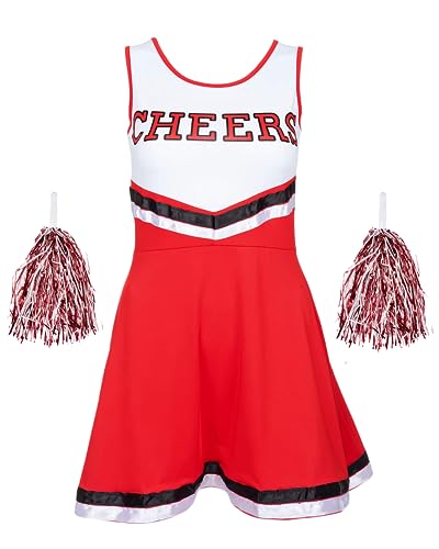 Redstar Fancy Dress Cheerleaderkostüm Damen mit Cheerleader Pompoms – Cheerleader Kostüm Damen – Kostüm Damen als High School Cheerleader – Halloween Kostüm Damen von Redstar Fancy Dress