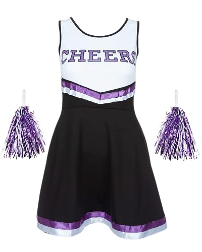 REDSTAR FANCY DRESS Cheerleaderkostüm Mit Pompoms - High School Kostüm Damen - Halloween Verkleidung von REDSTAR FANCY DRESS