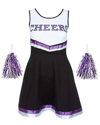 Redstar Fancy Dress Cheerleaderkostüm Damen mit Cheerleader Pompoms – Cheerleader Kostüm Damen – Kostüm Damen als High School Cheerleader – Halloween Kostüm Damen von Redstar Fancy Dress