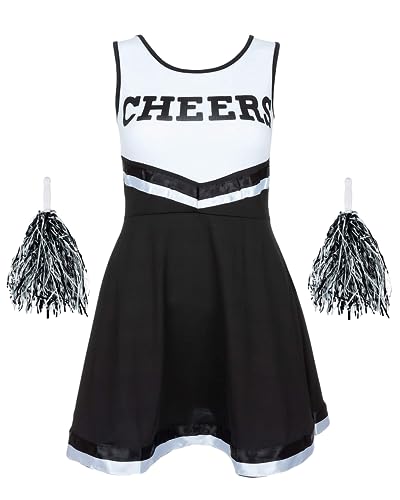Redstar Fancy Dress Cheerleaderkostüm Damen mit Cheerleader Pompoms – Cheerleader Kostüm Damen – Kostüm Damen als High School Cheerleader – Halloween Kostüm Damen von Redstar Fancy Dress