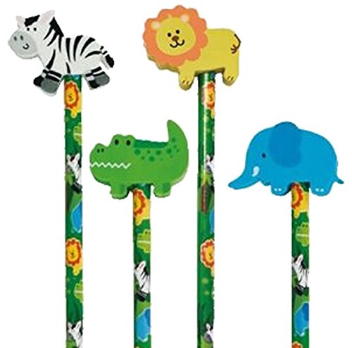 Reegen 4 Bleistifte * Safari - Wilde Tiere * mit Radiergummi für Schule und Kindergarten // Stift Zeichnen Schreiben Kind Dschungel von Reegen