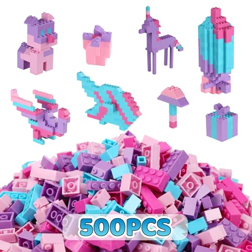 Bauklötze 500PCS Set, Klassische Sets für Mädchen, Rosa Spielzeug Kompatibel Mit Lego, Pastellfarbene Bauklötze, Geburtstag Kinder von Reenwee