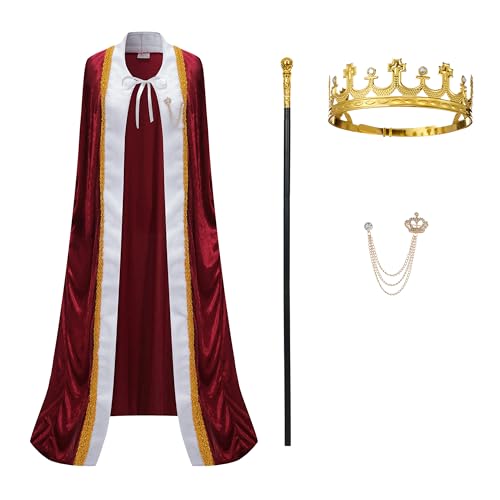 Regenboog Königskostüm für Damen und Herren mit Metallkrone, burgunderroter Umhang, Zepter, Brosche, Königsgewand, Herrenkostüm, Lord Farquaad Kostüm, Halloween, Größe M Regenboog Königskostüm für Damen und Herren mit Metallkrone, burgunderroter Umhang, Zepter, Brosche, Königsgewand, Herrenkostüm, Lord Farquaad Kostüm, Halloween, Größe M von Regenboog