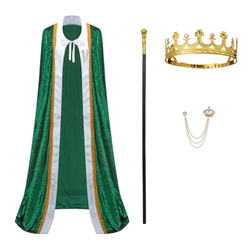 Regenboog Königskostüm für Damen und Herren mit Metallkrone, grüner Königsumhang, Zepter, Brosche, Königin-Kostüm, Halloween-Kostüm, Lord Farquaad, Größe L Regenboog Königskostüm für Damen und Herren mit Metallkrone, grüner Königsumhang, Zepter, Brosche, Königin-Kostüm, Halloween-Kostüm, Lord Farquaad, Größe L von Regenboog