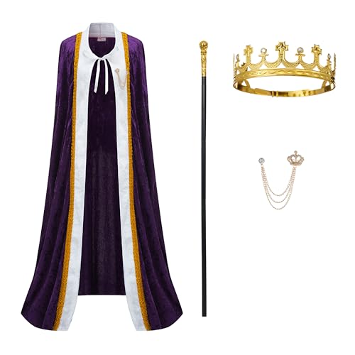 Regenboog Königskostüm für Damen und Herren mit Metallkrone, lila Königin-Kostüm, Erwachsenen-Königumhang, Zepter-Brosche, Halloween-Kostüm, Lord Farquaad, Größe XL Regenboog Königskostüm für Damen und Herren mit Metallkrone, lila Königin-Kostüm, Erwachsenen-Königumhang, Zepter-Brosche, Halloween-Kostüm, Lord Farquaad, Größe XL von Regenboog
