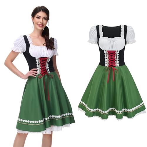 Regenboog Oktoberfest-Kostüm für Damen, bayerisches Dirndlkleid für Damen, Halloween-Dirndlkleid, Biermädchen-Outfit, Grün , XXL von Regenboog