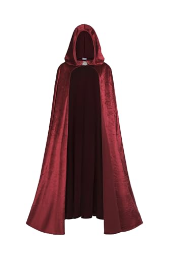 Regenboog Renaissance-Umhang mit Kapuze für Damen, Burgunderrot, mittelalterliches Kostüm, Halloween-Gothic-Umhang, roter Samt-Umhang, 129,5 cm Regenboog Renaissance-Umhang mit Kapuze für Damen, Burgunderrot, mittelalterliches Kostüm, Halloween-Gothic-Umhang, roter Samt-Umhang, 129,5 cm von Regenboog