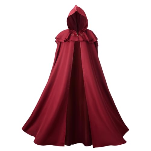 Regenboog Renaissance-Umhang mit Kapuze für Damen und Herren, Mittelalter-Umhang, Wikingerumhang mit Wikingerschwert-Halskette, Rot/Ausflug, einfarbig (Getaway Solids), 67inch/170cm von Regenboog