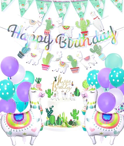 Happy Birthday Alpaka Set Geburstagsdeko Tier Geburstags Girlande Party Deko (Alpaka Grün) von Regendeko