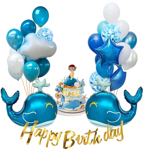 Regendeko Happy Birthday Blau Ocean Wale Geburtstagsdeko Junge Meer Kindergeburtstag Deko Junge Ballons Geburstag Unterwasser Deko Kindergeburtstag Party Deko Baby Shower Deko von Regendeko