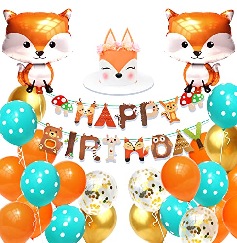 Regendeko Happy Birthday Fuchs Tiere Kindergeburtstag Deko Luftballon Girlande Konfetti Luftballons Party Deko Kindergeburtstag Deko Jungen (Fuchs) von Regendeko