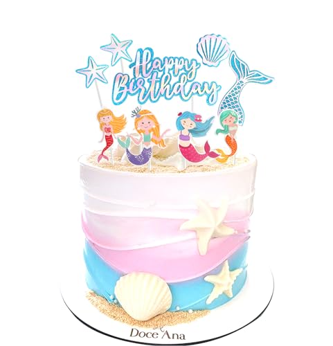 Regendeko Happy Birthday Glizer Meerjungfrau Tortendeko Geburtstag Mädchen Tortenaufleger Kuchendeko Meerjungfrau Party Deko Kindergeburtstag (Blau) von Regendeko