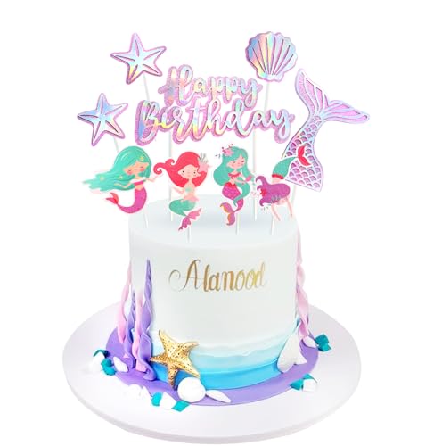 Regendeko Happy Birthday Glizer Meerjungfrau Tortendeko Geburtstag Mädchen Tortenaufleger Kuchendeko Meerjungfrau Party Deko Kindergeburtstag (Rosa) von Regendeko