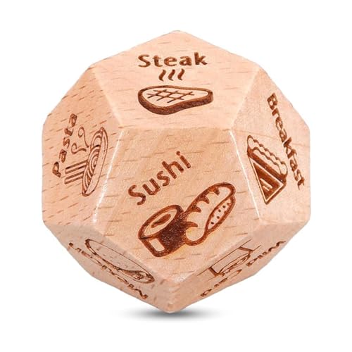 Reheyre Date Night Food Decision Dice for Couples, 12-sided Wooden Romantic Dinner Dice, Valentine's Day Dating Food Decision Dice Gifts for Him Her Wedding, Christmas, Birthday Wooden Color von Reheyre