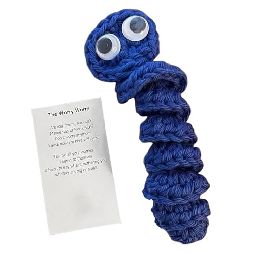 Reheyre Handgewebtes Puppen-Wurm-Strickpuppen-Set mit positiver Botschaftskarte, handgefertigtes Häkelspielzeug zur emotionalen Unterstützung Blau von Reheyre