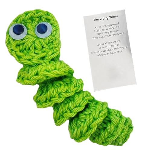 Reheyre Handgewebtes Puppen-Wurm-Strickpuppen-Set mit positiver Botschaftskarte, handgefertigtes Häkelspielzeug zur emotionalen Unterstützung Grün von Reheyre