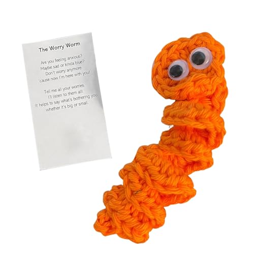 Reheyre Handgewebtes Puppen-Wurm-Strickpuppen-Set mit positiver Botschaftskarte, handgefertigtes Häkelspielzeug zur emotionalen Unterstützung Orange von Reheyre