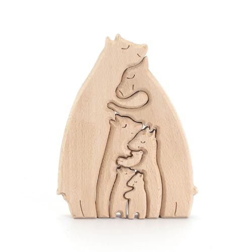 Reheyre Personalisiertes Holzbär-Puzzle, kreatives Umarmungsbär-Familienpuzzle mit rotem Herz, Thanksgiving für Familie H von Reheyre