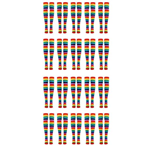 Reinscer 20X Regenbogengestreifte Socken über Dem Knie Clown Gestreiftes KostüM Hohe StrüMpfe für Halloween Cosplay Partys von Reinscer
