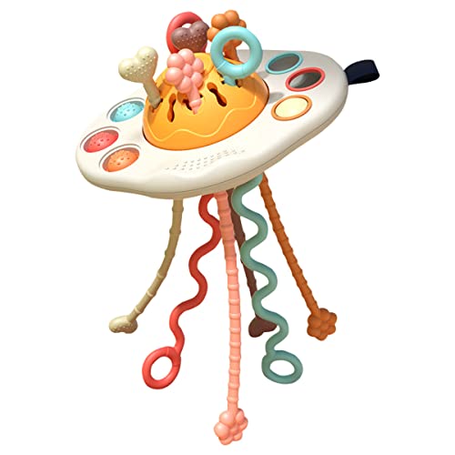 Relax love Baby Sensorisches Spielzeug,Montessori Spielzeug UFO Silikon Zugschnur Zahn Spielzeug ab Kinder ab 1 Jahr für Kleinkinder, Reisespielzeug, Feinmotorik Spielzeug, Lernspielzeug von Relax love
