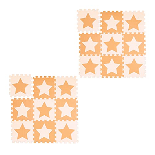 18 TLG. Puzzlematte Sterne, 36 Puzzleteile, Eva Schaumstoff, schadstofffrei, Spielunterlage 1,6 m², orange-beige von Relaxdays