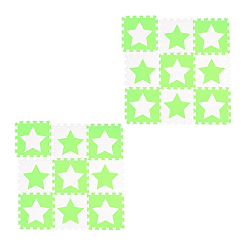 18 TLG. Puzzlematte Sterne, 36 Puzzleteile, Eva Schaumstoff, schadstofffrei, Spielunterlage 1,6 m², weiß-grün von Relaxdays