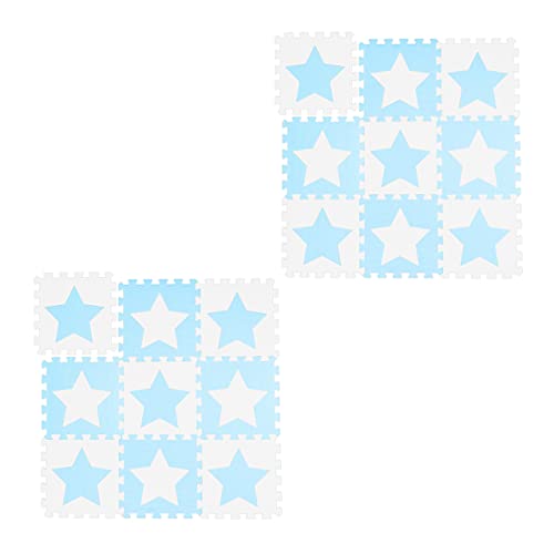 18 TLG. Puzzlematte Sterne, 36 Puzzleteile, Eva Schaumstoff, schadstofffrei, Spielunterlage 1,6 m², weiß-blau von Relaxdays