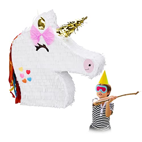 2 x Einhorn Pinata, zum Aufhängen, Kinder, Mädchen, Geburtstag, Unicorn Pinata, zum selbst Befüllen, Piñata, weiß von Relaxdays