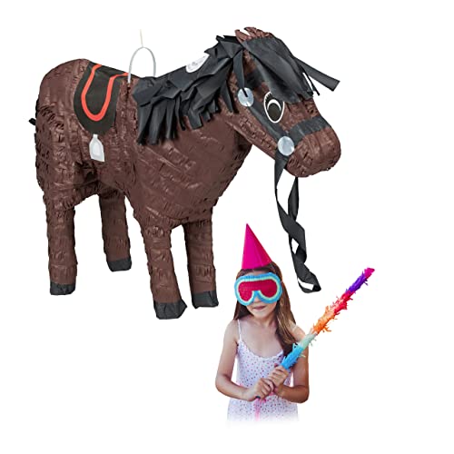 2 x Pinata Pferd, Tierpinata für Kinder, zum selbst Befüllen, Geburtstag, Einschulung, Schlagpinata Pony, braun von Relaxdays