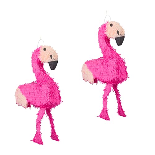 2er Set Pinata Flamingo, zum Aufhängen, Kinder, Mädchen, Geburtstag, zum Befüllen, HxBxT: 80 x 40 x 14 cm, rosa-pink von Relaxdays
