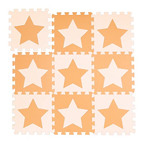 9 TLG. Puzzlematte Sterne, 18 Puzzleteile, Eva Schaumstoff, schadstofffrei, Spielunterlage 0,8 m², orange-beige von Relaxdays