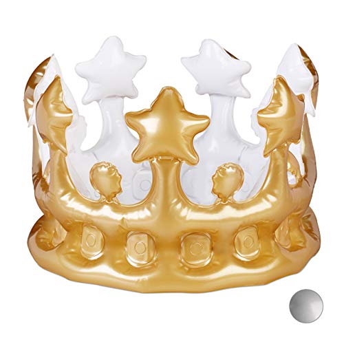 Relaxdays 1 x Aufblasbare Krone, Kostümzubehör Karneval, Accessoire für Prinzessin, König, JGA, Geburtstagskrone, Spaß, Gold von Relaxdays