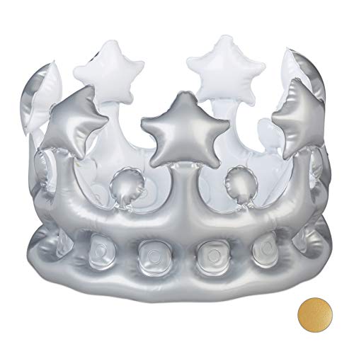 Relaxdays 1 x Aufblasbare Krone, Kostümzubehör Karneval, Accessoire für Prinzessin, König, JGA, Geburtstagskrone, Silber von Relaxdays