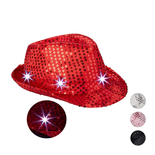 Relaxdays 1 x Pailletten Hut, 6 blinkende LED, mit Glitzer, Männer & Frauen, JGA, Fasching, Partyhut, Einheitsgröße, rot von Relaxdays