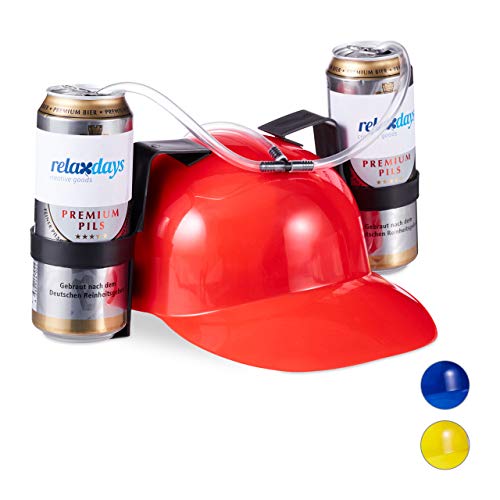 Relaxdays 1 x Party Trinkhelm, Helm mit Schlauch, für 2 Dosen Bier, Spaßartikel Fasching u. Fußball, lustiger Bierhelm, rot von Relaxdays