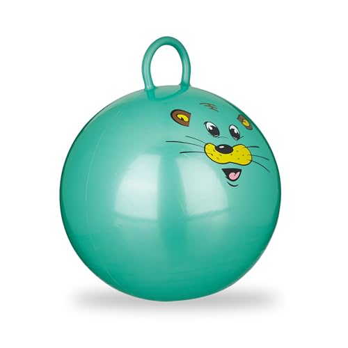 Relaxdays 10022554_53 Hüpfball Kinder, Maus, mit Griff, für Drinnen und Draußen, mit Tier-Motiv, weich, 45 cm Durchmesser, grün von Relaxdays