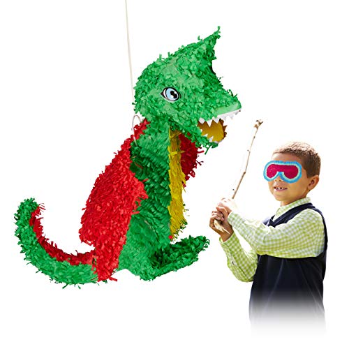 Relaxdays 10022572 Pinata Drache, zum Aufhängen, Kinder, Mädchen & Jungs, Geburtstag, zum Befüllen, Papier, große Piñata, bunt von Relaxdays