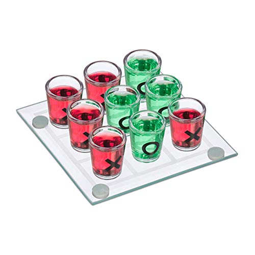 Relaxdays 10022787, transparent Tic Tac Toe Trinkspiel, für Erwachsene, 2 Personen, 9 Schnapsgläser, JGA, lustiges Partyspiel, 1 Stück (1er Pack) von Relaxdays