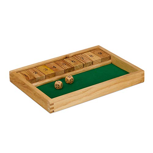 Relaxdays 10023500 Shut The Box 9er, 2 Holzwürfel & Würfelbrett, für mind. 2 Spieler, klassisches Familienspiel, Holz, natur/grün von Relaxdays