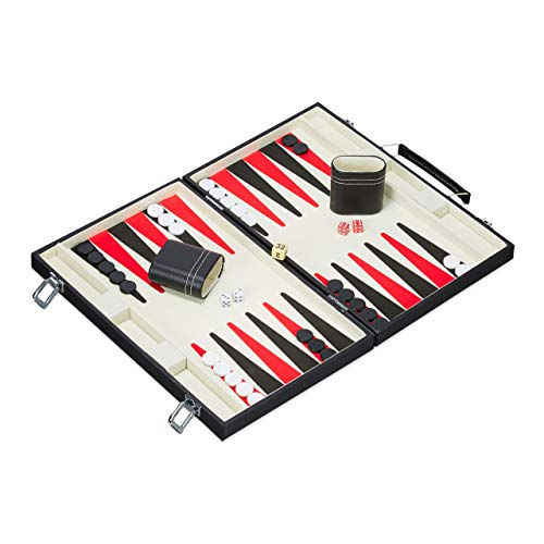 Relaxdays 10023503 Backgammon Koffer, hochwertiges Set, inklusive komplettem Zubehör, Tavla Brettspiel, B x T 47 x 36 cm, schwarz von Relaxdays