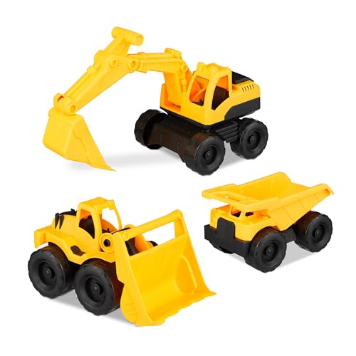 Relaxdays Spielzeug Baufahrzeuge, 3er Set mit Bagger, Frontlader & LKW, für Sandkasten & Kinderzimmer, aus Kunststoff von Relaxdays