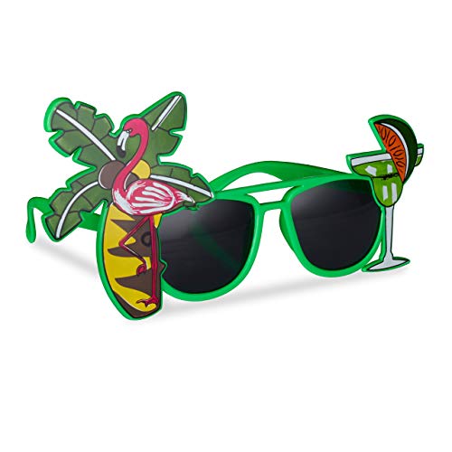 Relaxdays 10024246 Partybrille Hawaii, lustige Sonnenbrille mit Palme u. Cocktail, Gagbrille Flamingo, Spaßbrille Karneval, grün, Hawai von Relaxdays