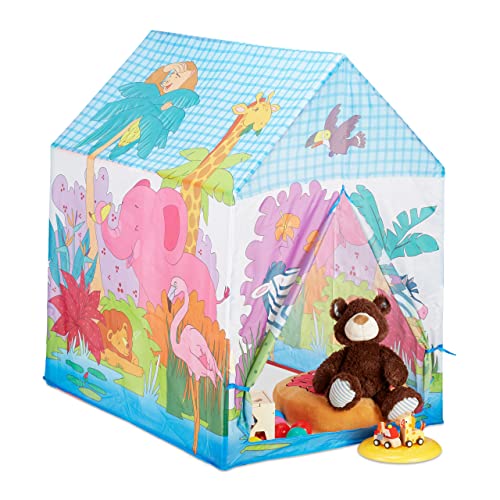 Relaxdays 10024756 Spielzelt Dschungel Tiere, f. Kinderzimmer, Outdoor, ab 3, Stoff, Safari Kinderzelt HBT 102 x 72 x 95 cm, bunt von Relaxdays